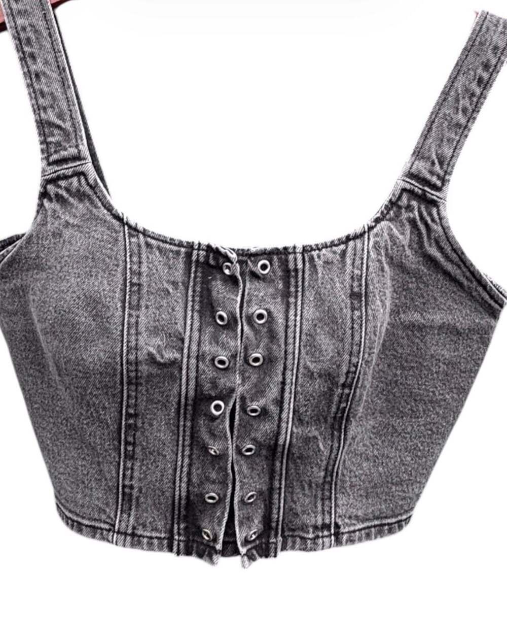 Acid Wash Black Denim Corset Crop Tank Top